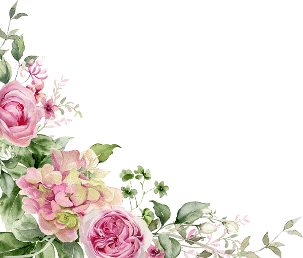 Watercolor flowers corner border. Pink peony, rose floral background